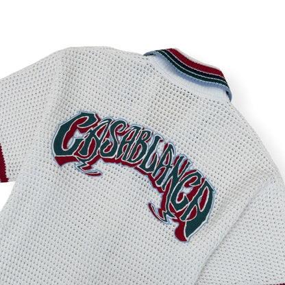 CASABLANCA CROCHET KNIT POLO SHIRT WHITE M | Medium, White