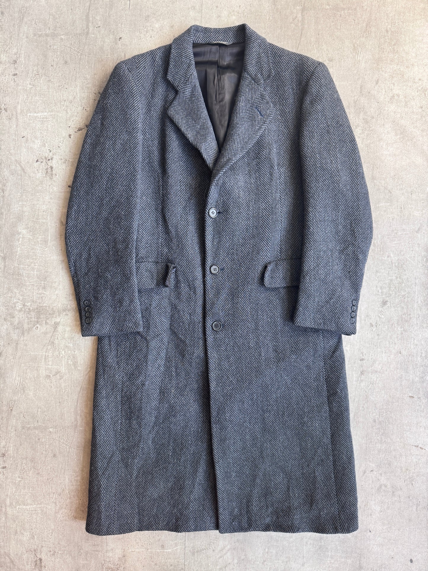 Christian Dior Monsieur Sport Pure Wool Double Breasted Grey Herringbone Tweed Coat