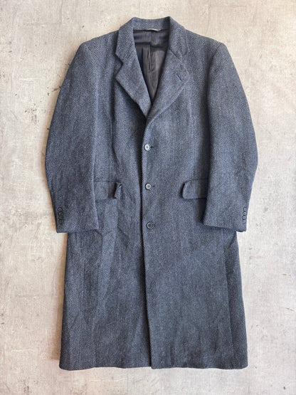 Christian Dior Monsieur Sport Pure Wool Double Breasted Grey Herringbone Tweed Coat