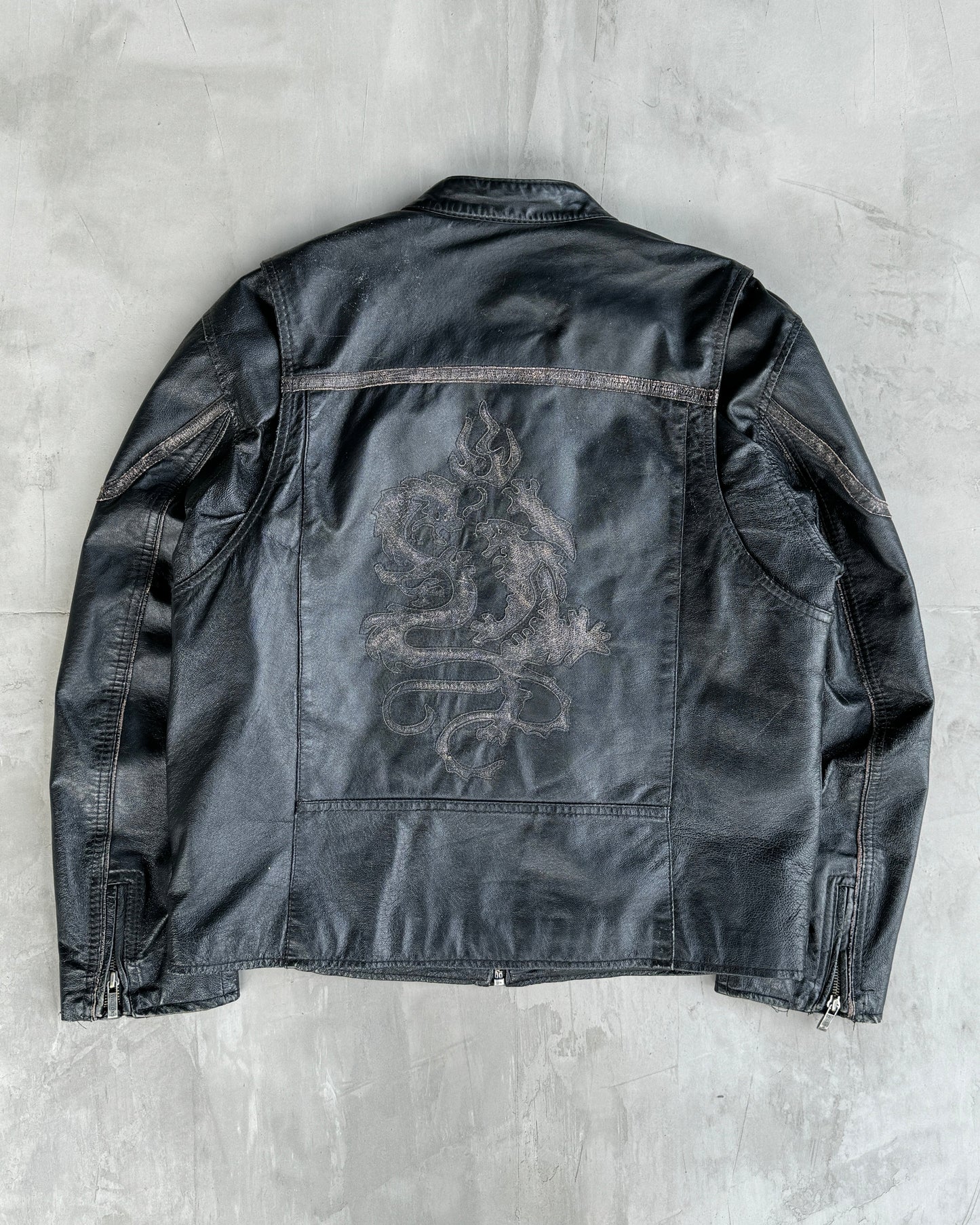 WILSONS 90'S DRAGON BLACK LEATHER JACKET - L | Large, Black