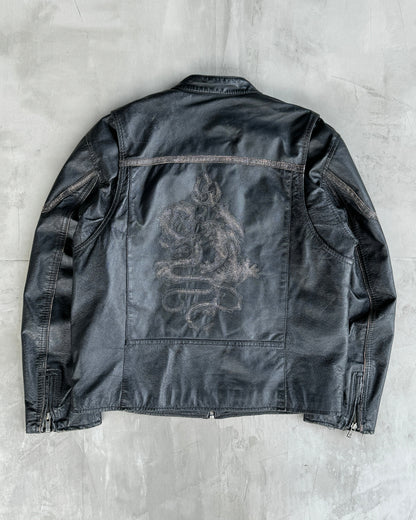 WILSONS 90'S DRAGON BLACK LEATHER JACKET - L | Large, Black
