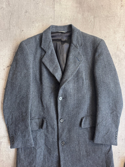 Christian Dior Monsieur Sport Pure Wool Double Breasted Grey Herringbone Tweed Coat