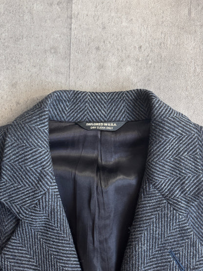 Christian Dior Monsieur Sport Pure Wool Double Breasted Grey Herringbone Tweed Coat