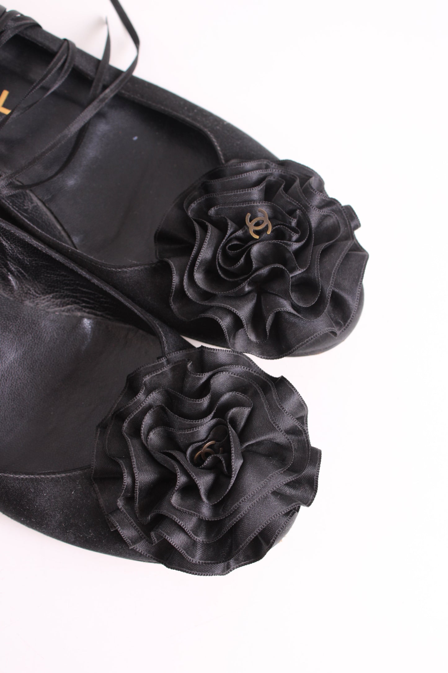 Chanel CC Ruffle Camellia Ballet Flats Black 38 | O/S, Black