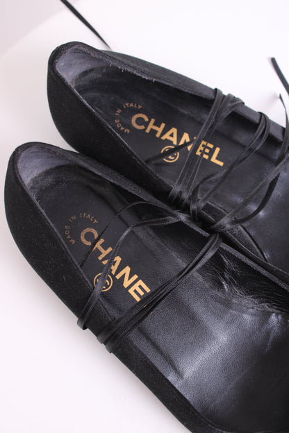 Chanel CC Ruffle Camellia Ballet Flats Black 38 | O/S, Black