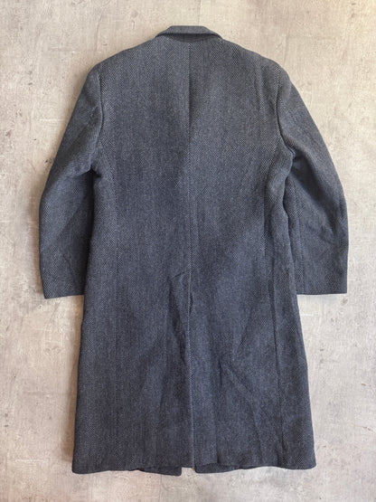 Christian Dior Monsieur Sport Pure Wool Double Breasted Grey Herringbone Tweed Coat