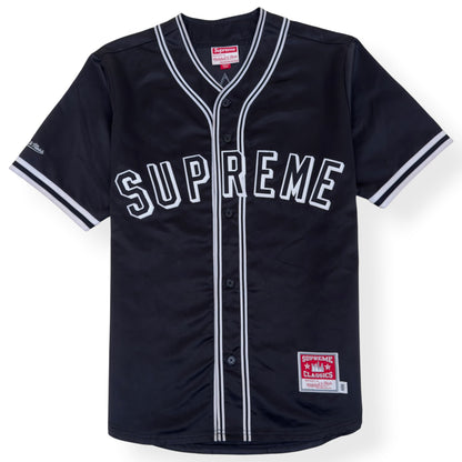 SUPREME MITCHELL & NESS SATIN BASEBALL JERSEY BLACK M | Medium, Black