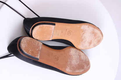 Chanel CC Ruffle Camellia Ballet Flats Black 38 | O/S, Black