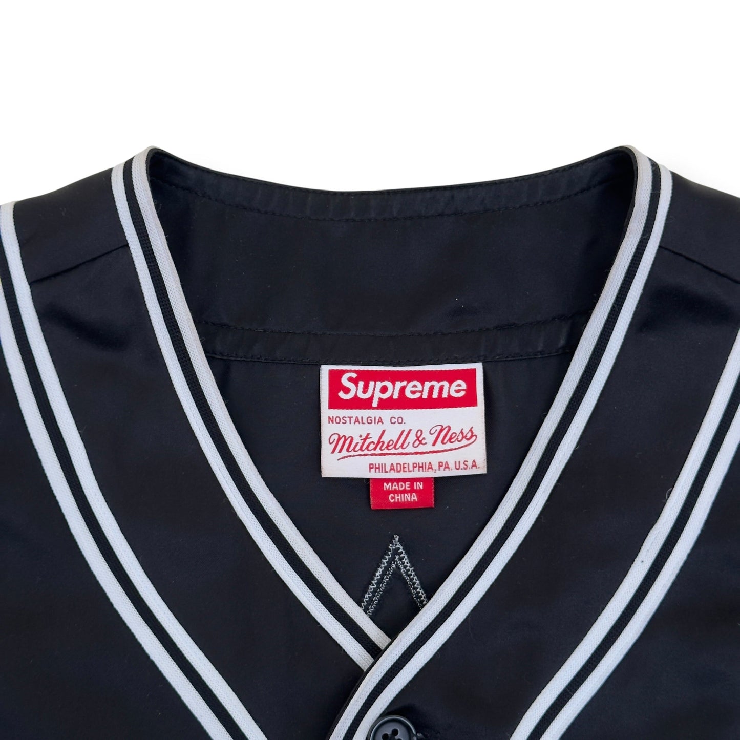 SUPREME MITCHELL & NESS SATIN BASEBALL JERSEY BLACK M | Medium, Black