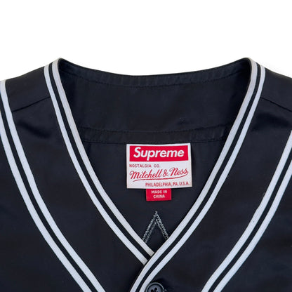 SUPREME MITCHELL & NESS SATIN BASEBALL JERSEY BLACK M | Medium, Black