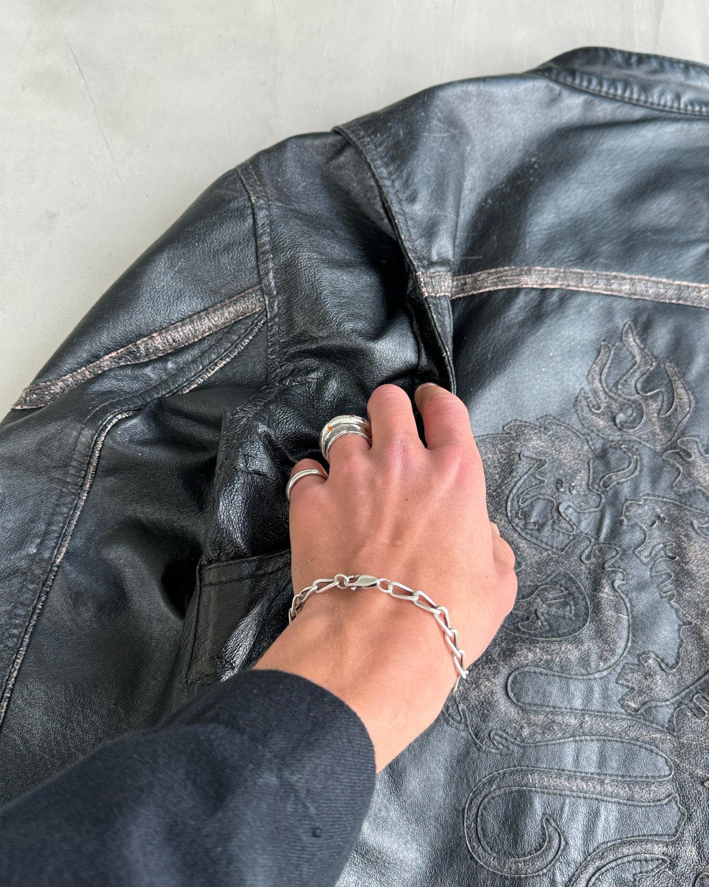 WILSONS 90'S DRAGON BLACK LEATHER JACKET - L | Large, Black