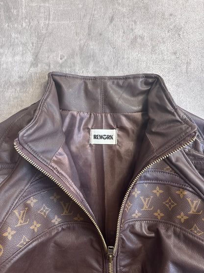VT Rework: Louis Vuitton Classic Print Brown Leather Cropped Jacket