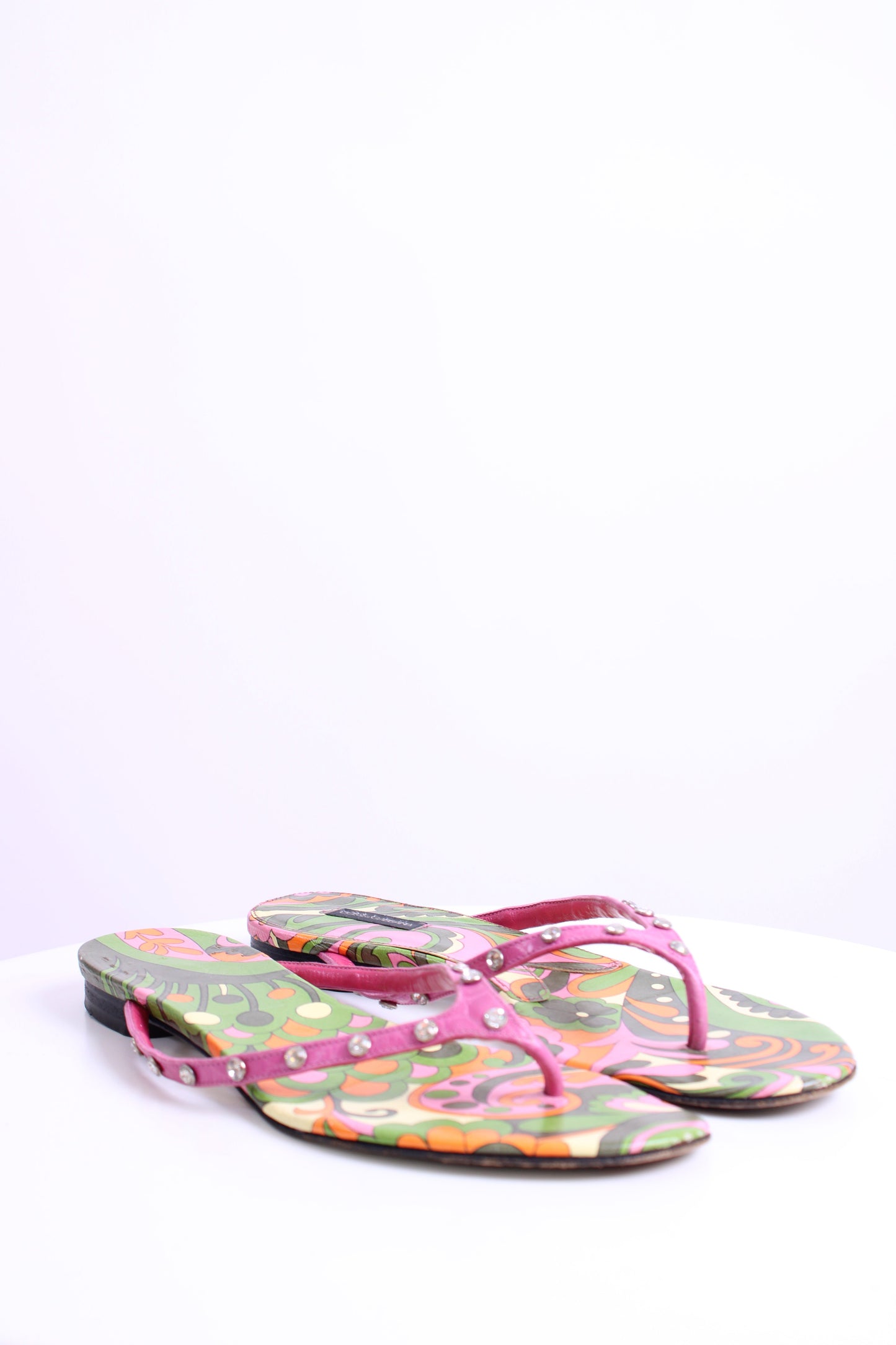 Dolce & Gabbana Crystal Detail Print Sandals Pink/ Green 39.5 | O/S, Green