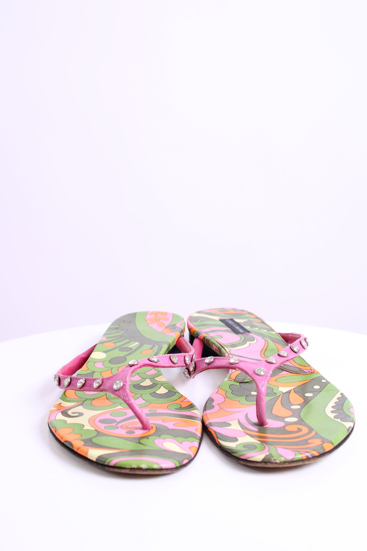 Dolce & Gabbana Crystal Detail Print Sandals Pink/ Green 39.5 | O/S, Green