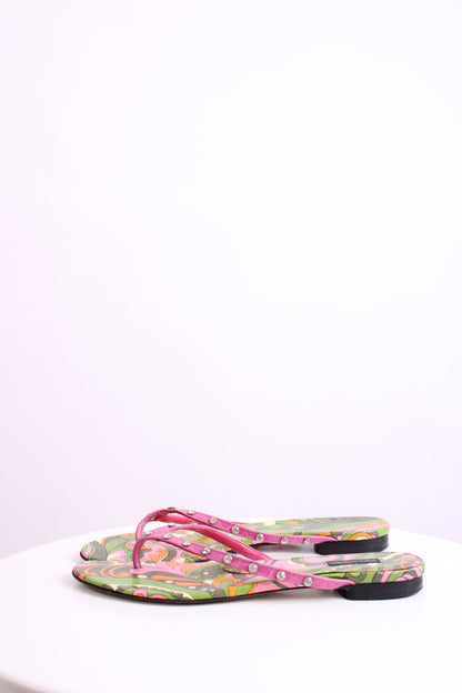 Dolce & Gabbana Crystal Detail Print Sandals Pink/ Green 39.5 | O/S, Green