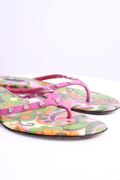 Dolce & Gabbana Crystal Detail Print Sandals Pink/ Green 39.5 | O/S, Green