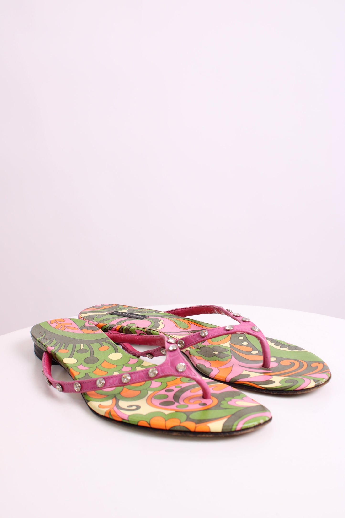 Dolce & Gabbana Crystal Detail Print Sandals Pink/ Green 39.5 | O/S, Green