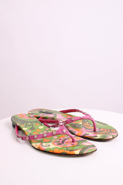 Dolce & Gabbana Crystal Detail Print Sandals Pink/ Green 39.5 | O/S, Green