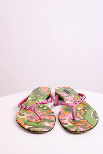Dolce & Gabbana Crystal Detail Print Sandals Pink/ Green 39.5 | O/S, Green