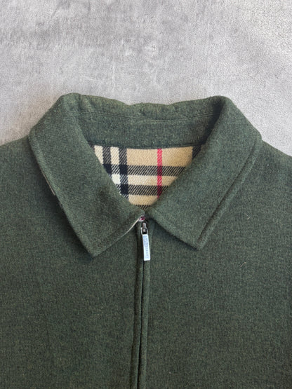Burberry Bottle Green Lana Wool Blend Nova Check Lined Dual Zip Over Shirt