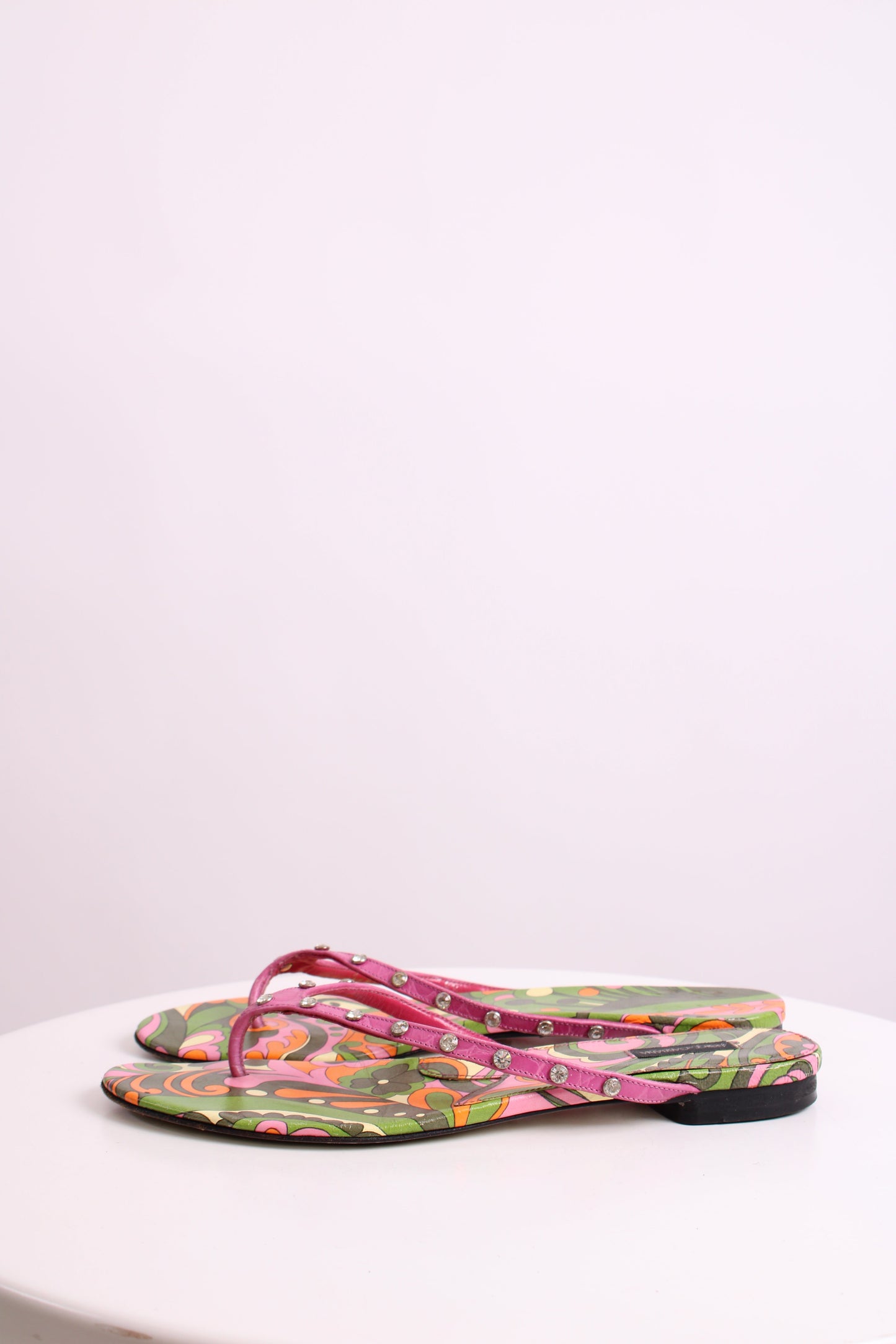 Dolce & Gabbana Crystal Detail Print Sandals Pink/ Green 39.5 | O/S, Green