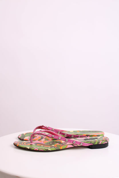 Dolce & Gabbana Crystal Detail Print Sandals Pink/ Green 39.5 | O/S, Green