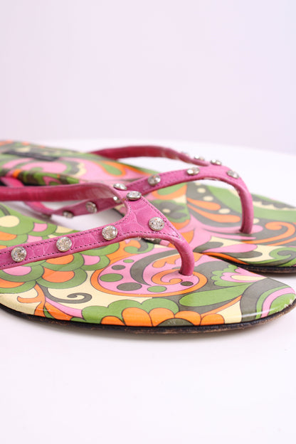 Dolce & Gabbana Crystal Detail Print Sandals Pink/ Green 39.5 | O/S, Green