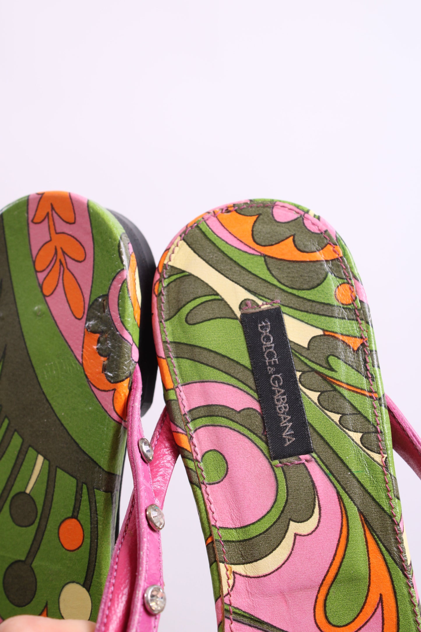 Dolce & Gabbana Crystal Detail Print Sandals Pink/ Green 39.5 | O/S, Green