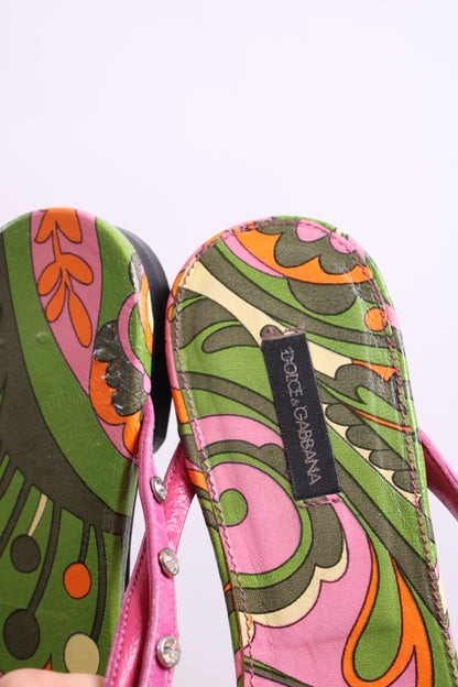 Dolce & Gabbana Crystal Detail Print Sandals Pink/ Green 39.5 | O/S, Green