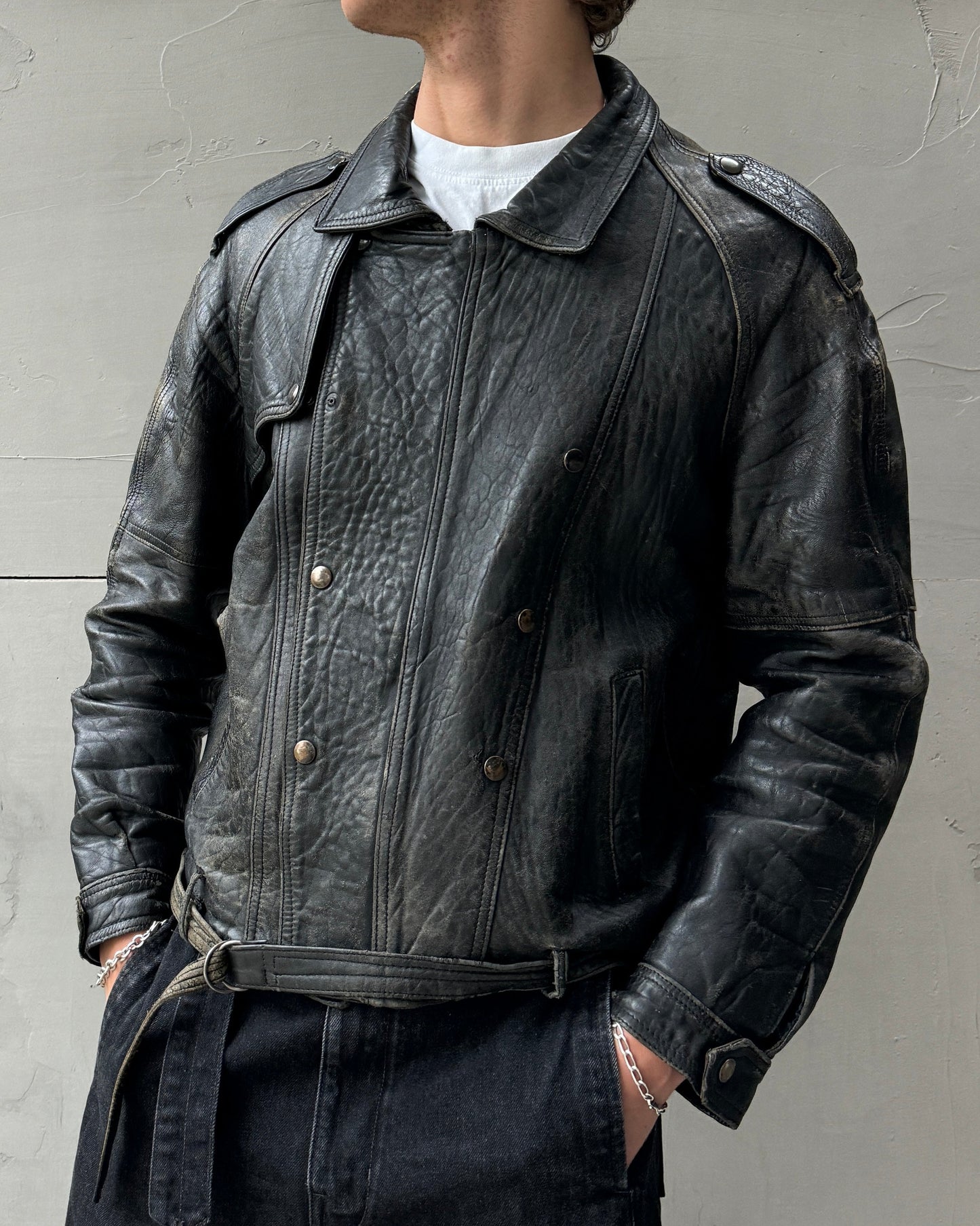 1980'S SWEDISH LEATHER MOTO JACKET | Medium, Black