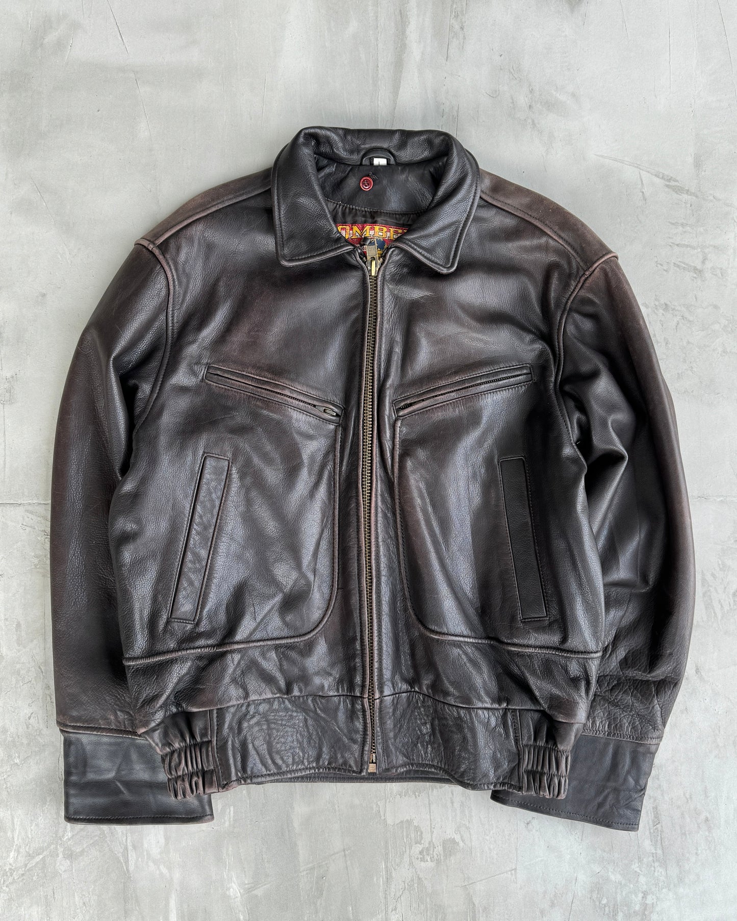 80'S BOMBERS' BROWN LEATHER JACKET WITH DETACHABLE FUR COLLAR - L | Large, Brown