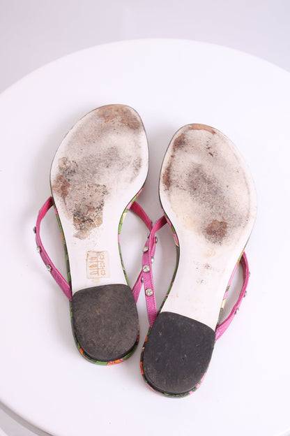Dolce & Gabbana Crystal Detail Print Sandals Pink/ Green 39.5 | O/S, Green
