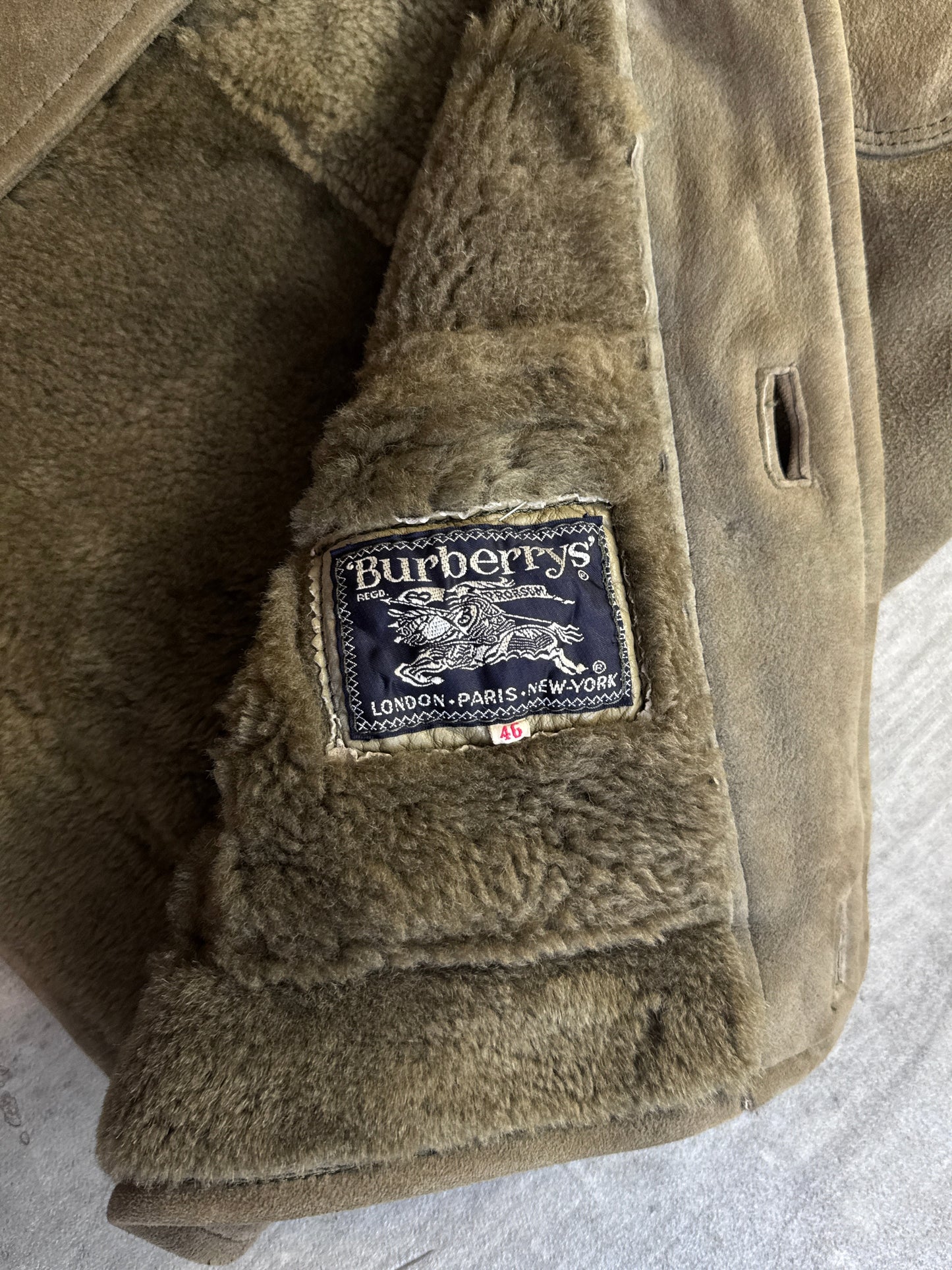Burberry Olive Suede Shearling Button Down Jacket