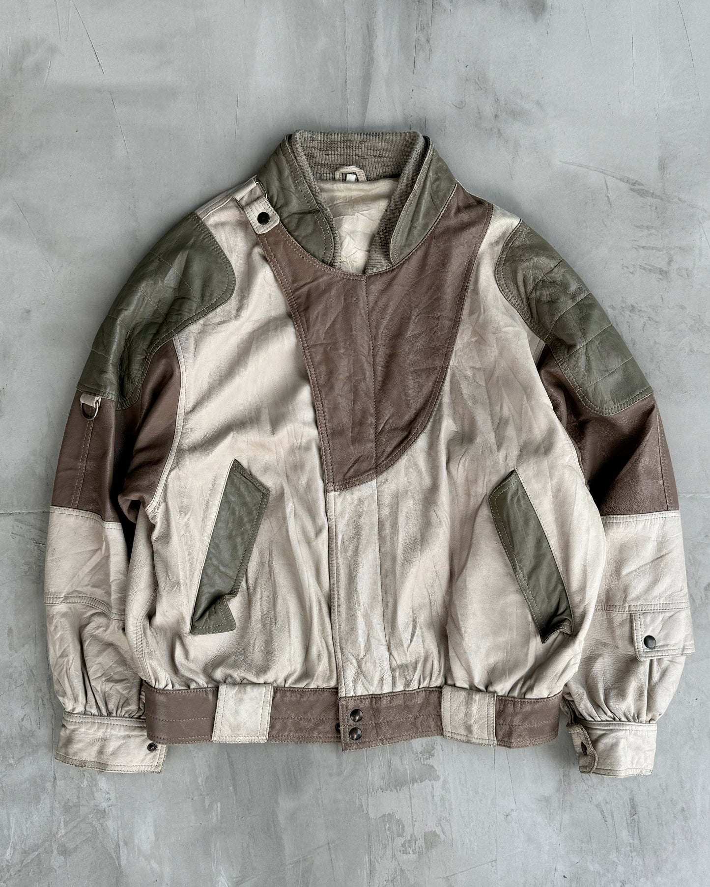 ITALIAN 90'S ASYMMETRIC BUCKLE UP LEATHER JACKET - M | Medium, Multicoloured