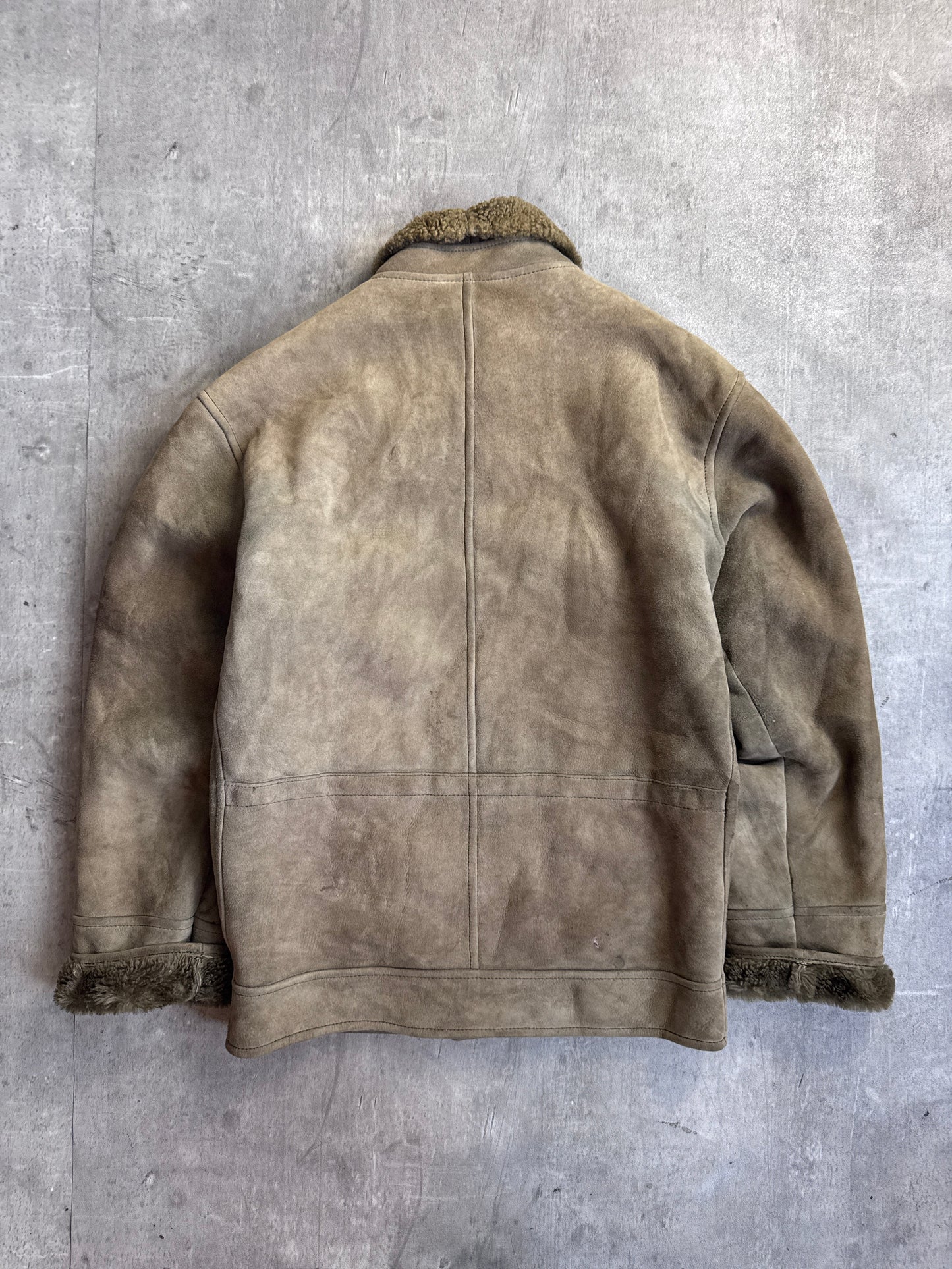 Burberry Olive Suede Shearling Button Down Jacket