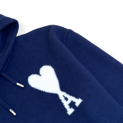 AMI PARIS A HEART KNITTED HOODIE NAVY L | Large, Navy