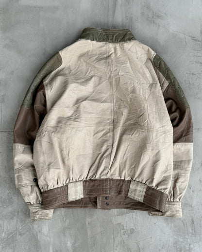 ITALIAN 90'S ASYMMETRIC BUCKLE UP LEATHER JACKET - M | Medium, Multicoloured