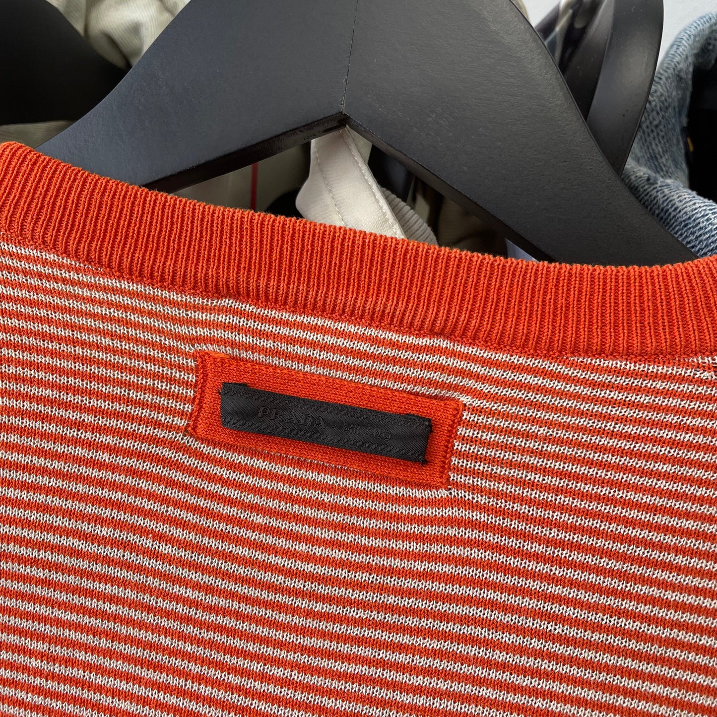 Prada Orange & White Striped Knit Jumper | Medium, Orange