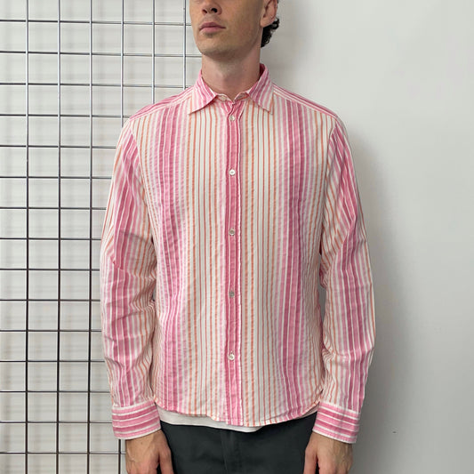 Prada Pink White & Orange 00s Striped Shirt | Large, Multicoloured