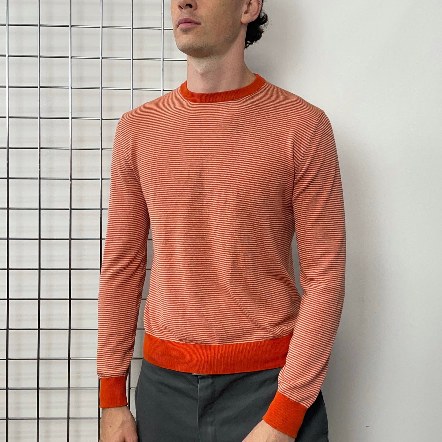 Prada Orange & White Striped Knit Jumper | Medium, Orange
