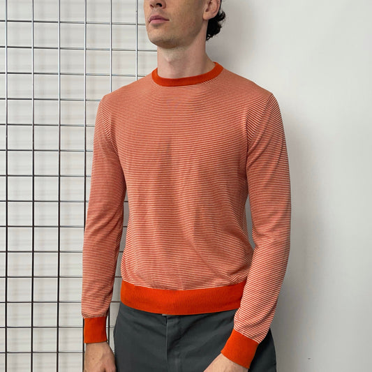 Prada Orange & White Striped Knit Jumper | Medium, Orange