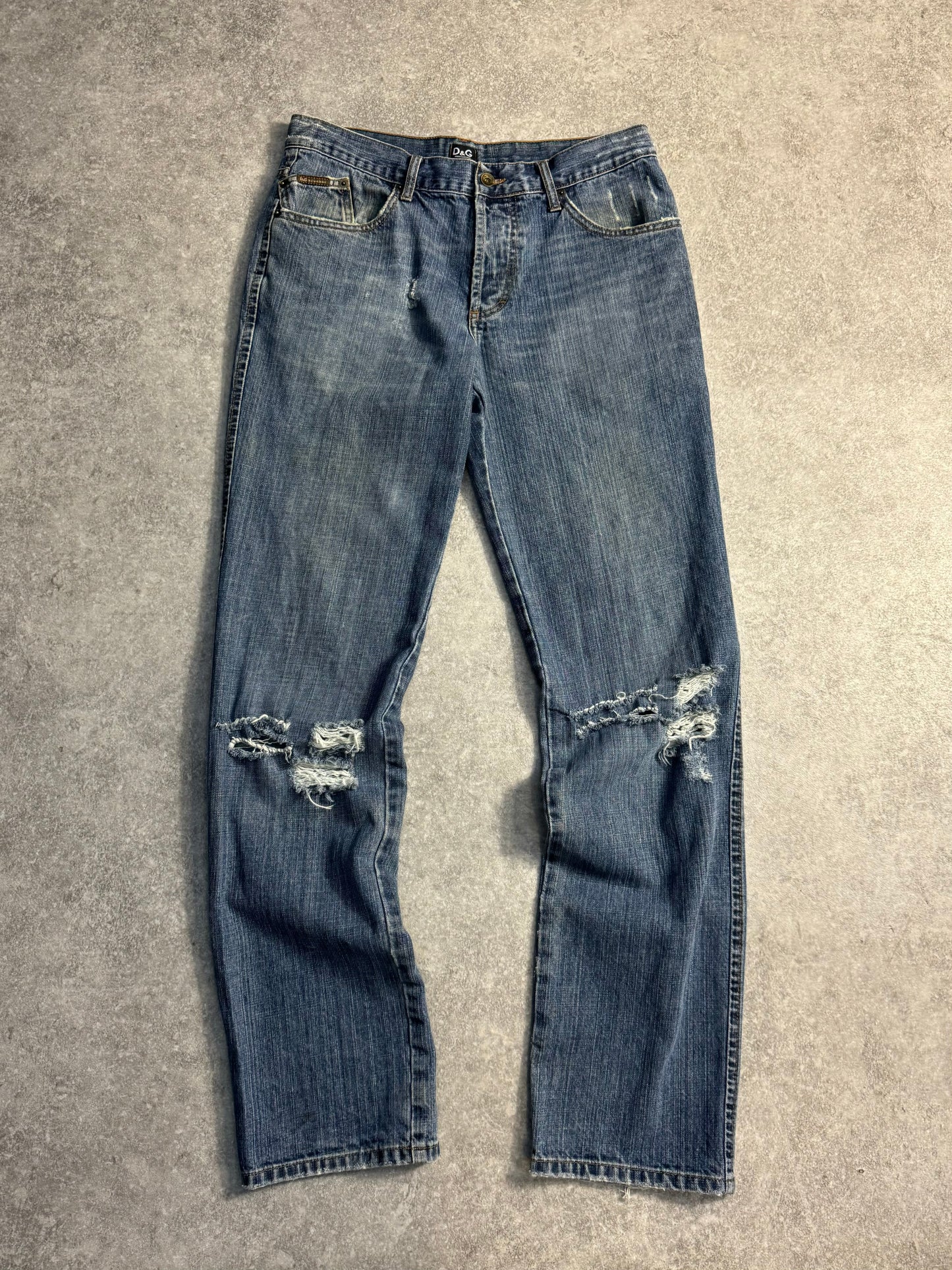 D&G Logo Embroidered Distressed Straight Leg Jeans