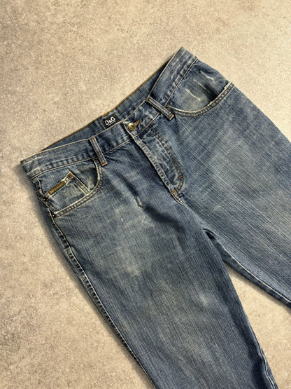 D&G Logo Embroidered Distressed Straight Leg Jeans