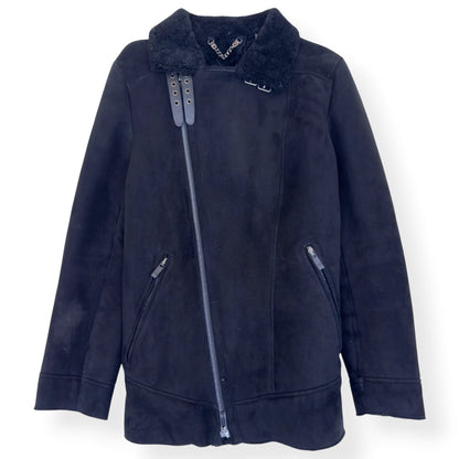 SCOTCH & SODA SHEARLING LEATHER BIKER JACKET BLACK M | Medium, Black