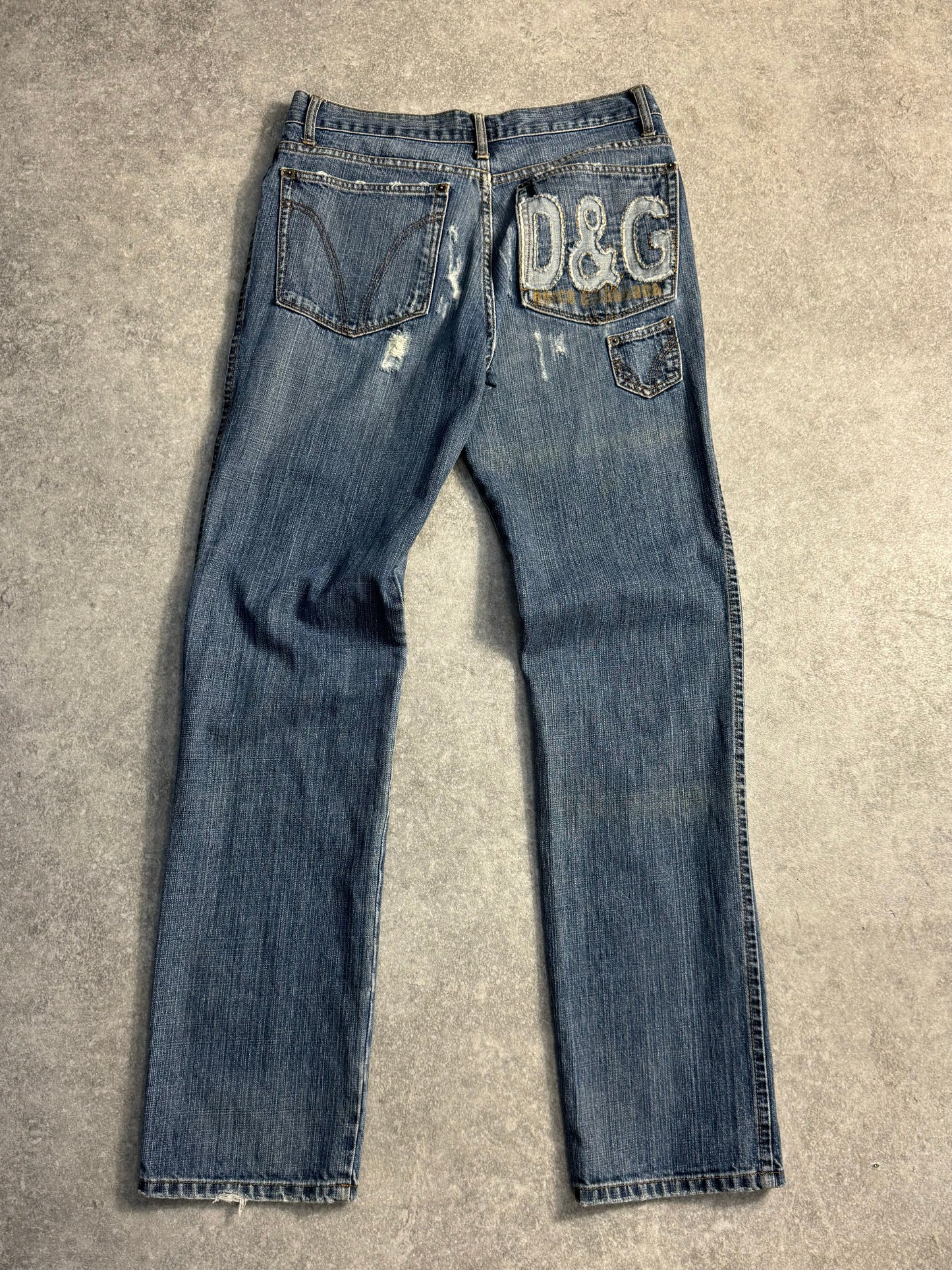 D&G Logo Embroidered Distressed Straight Leg Jeans