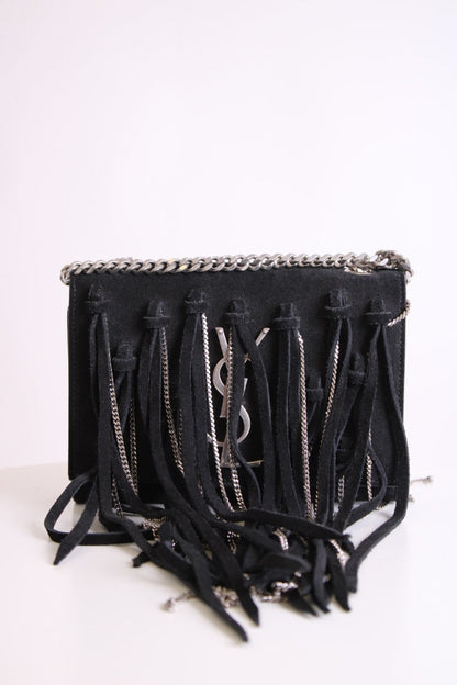 Black/ Silver Saint Laurent Fringe/ Chain Bag | O/S, Black