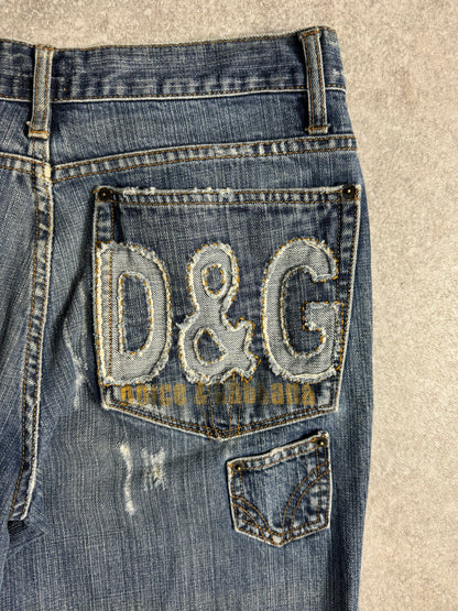 D&G Logo Embroidered Distressed Straight Leg Jeans