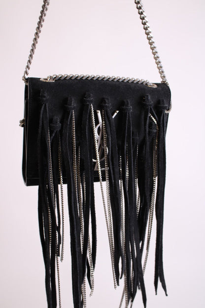 Black/ Silver Saint Laurent Fringe/ Chain Bag | O/S, Black