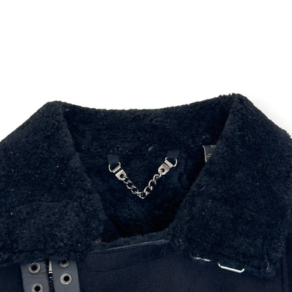 SCOTCH & SODA SHEARLING LEATHER BIKER JACKET BLACK M | Medium, Black