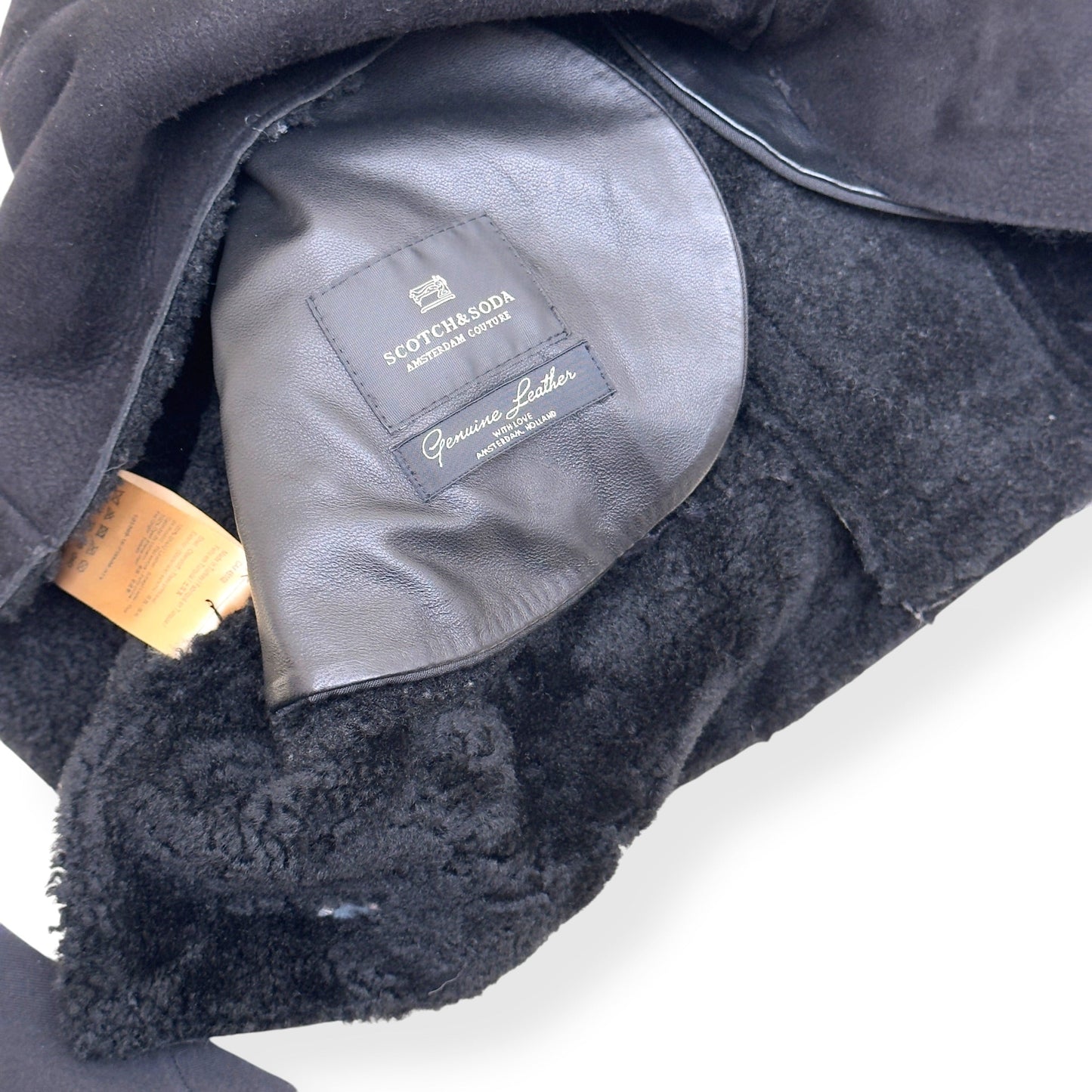 SCOTCH & SODA SHEARLING LEATHER BIKER JACKET BLACK M | Medium, Black